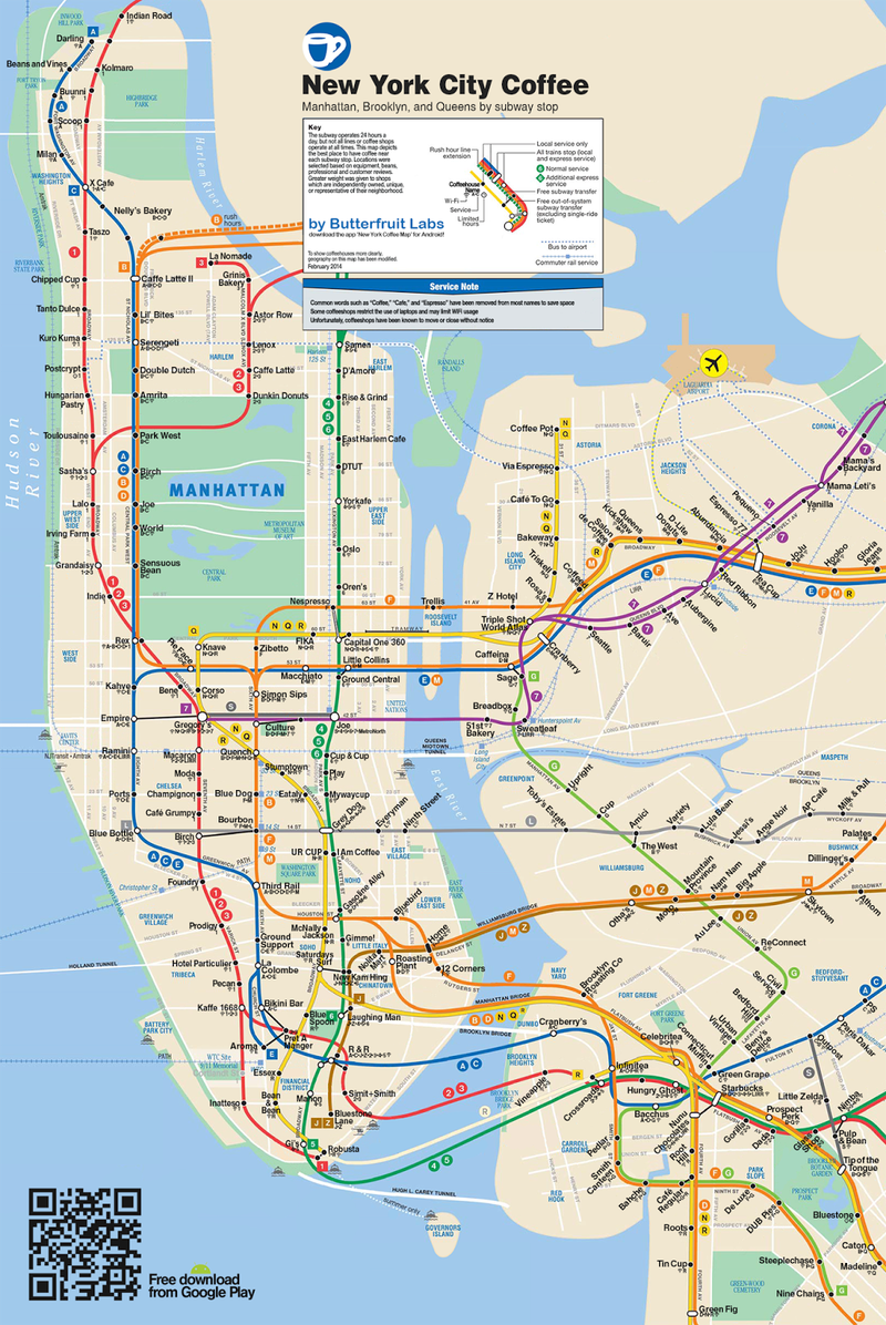 Illustration for article titled Urgent NYC Coffee Subway Map Update: Brooklyn and Queens Now Included!